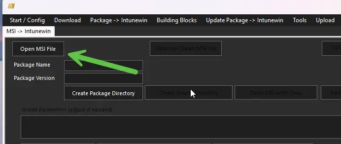 Open MSI file in the IntunePrepTool