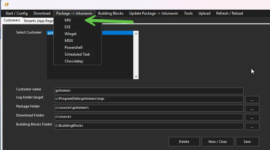 Select Package MSI->Intunewin in the IntunePrepTool